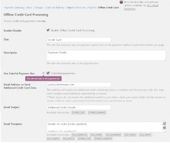Admin payment settings options