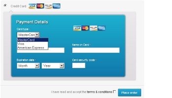 Dropdown shows customer card types you accept